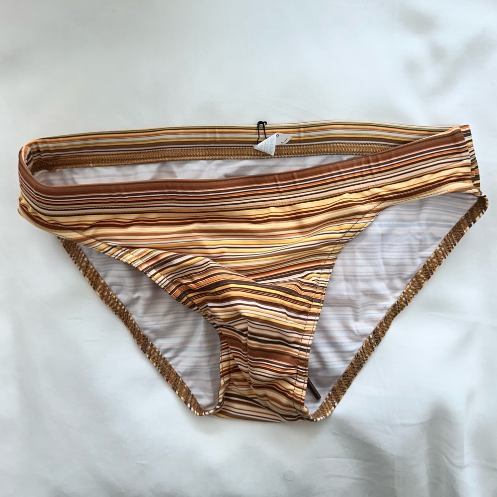 NWT Todd Sanfield Men's Striped Swim Brief in Brown and Tan